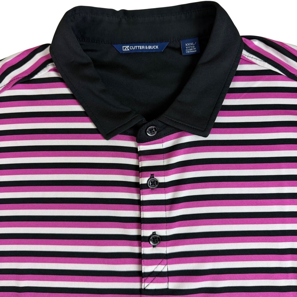 Cutter & Buck Polo Shirt Mens XXXL Pink Black Striped Golf Performance Top